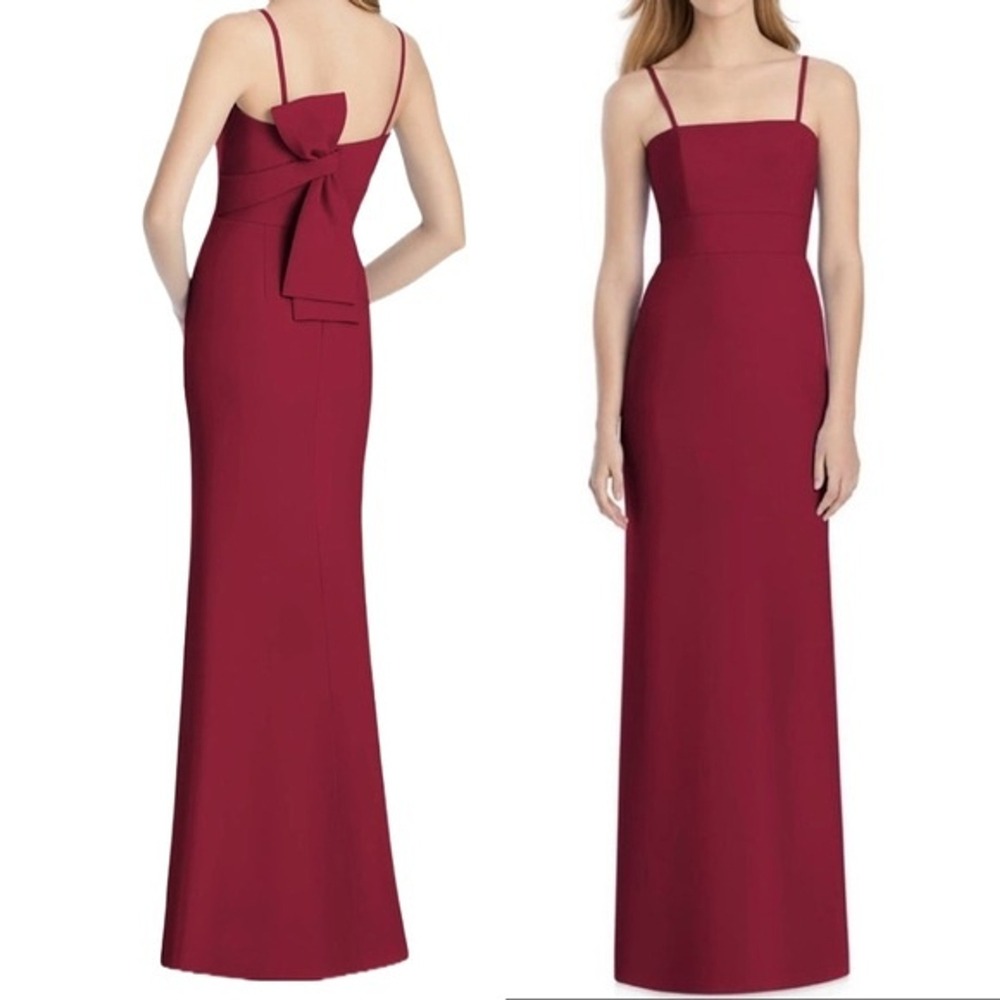 NWT Lela Rose Bow Back Crepe Sleeveless Formal Column Gown in Maroon - Size 16‎